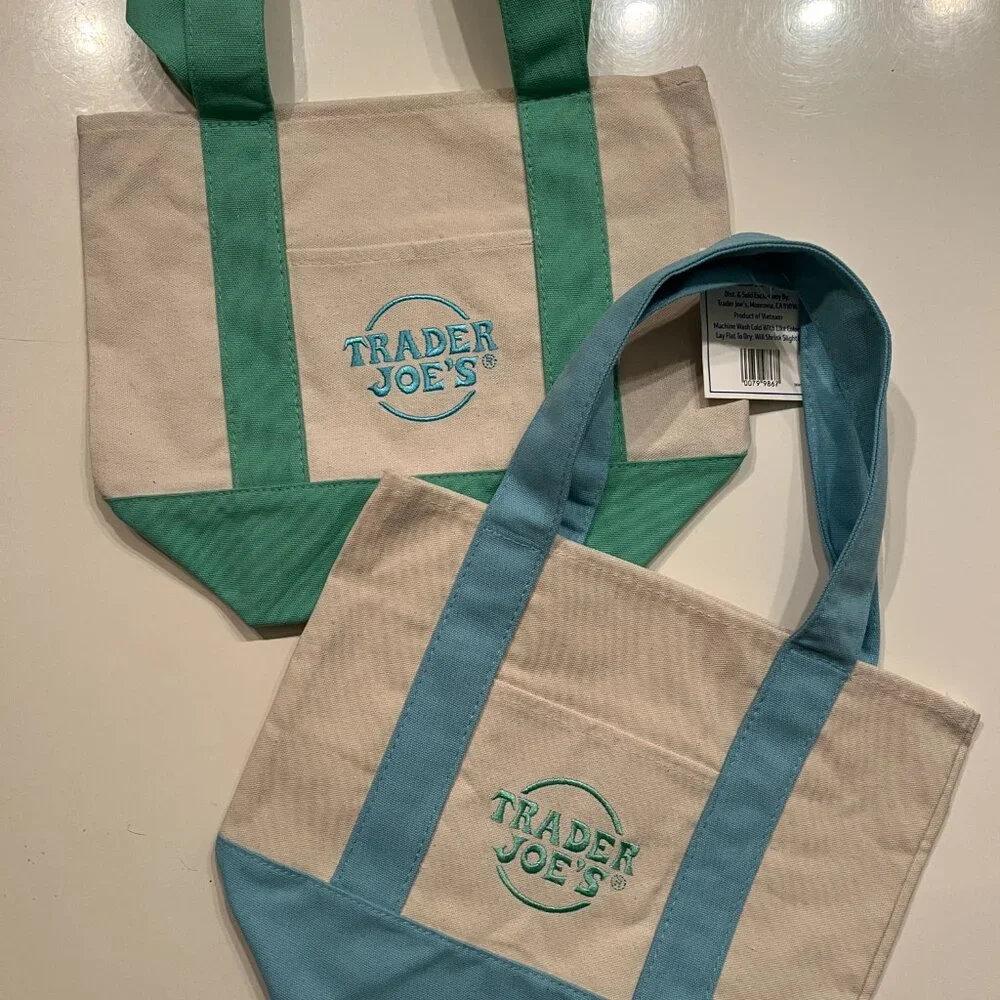 rader Joe’s Mini Pastel Canvas Tote Bag‎ Set (Blue & Green) – NWT